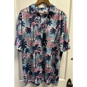 NWT Grunk Dolfer Tropical Palm Tree Flamingo Print Golf Polo Size XL Multicolor